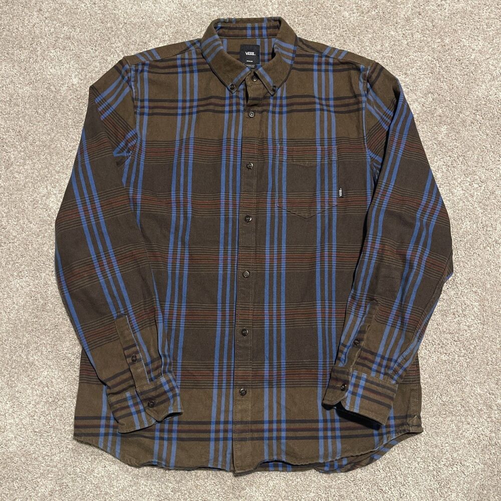 Vans Kramer Men's Long Sleeve Brown Flannel Shirt Size Medium Thick Heavy Duty